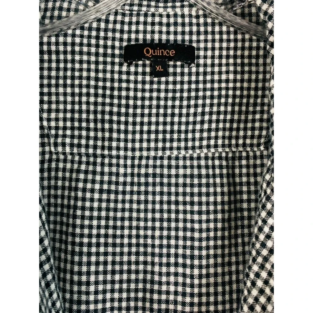 Quince 100% European Linen Button Front Dress Women Sz XL Black Gingham Midi